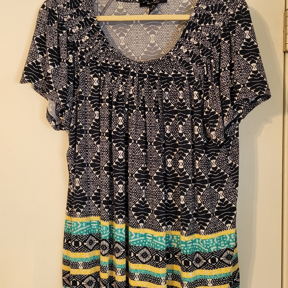 Style & Co. Black and Yellow Patterned Blouse